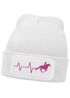 Damen Beanie mit Patch Strickmütze Aufdruck Pferd Herzschlag Design Reiterin Geschenk Pferdefreundin Damenmütze Moonworks®preview
