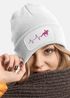 Damen Beanie mit Patch Strickmütze Aufdruck Pferd Herzschlag Design Reiterin Geschenk Pferdefreundin Damenmütze Moonworks®preview