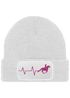 Damen Beanie mit Patch Strickmütze Aufdruck Pferd Herzschlag Design Reiterin Geschenk Pferdefreundin Damenmütze Moonworks®preview