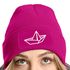 Damen Beanie mit Patch Strickmütze mit Papierboot Design Maritim Geschenk Frauen Aufdruck Lustig Damenmütze Moonworks®preview
