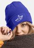 Damen Beanie mit Patch Strickmütze mit Papierboot Design Maritim Geschenk Frauen Aufdruck Lustig Damenmütze Moonworks®preview