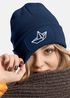 Damen Beanie mit Patch Strickmütze mit Papierboot Design Maritim Geschenk Frauen Aufdruck Lustig Damenmütze Moonworks®preview