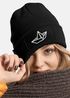 Damen Beanie mit Patch Strickmütze mit Papierboot Design Maritim Geschenk Frauen Aufdruck Lustig Damenmütze Moonworks®preview