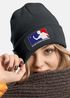 Damen Beanie mit Patch Strickmütze mit Spruch Beer Pong Party Accessoire Aufdruck Lustig Damenmütze Moonworks®preview