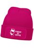 Damen Beanie mit Patch Strickmütze mit Spruch Fueled by Coffee Aufdruck Lustig Damenmütze Geschenk für Kaffeetrinker Moonworks®preview