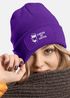 Damen Beanie mit Patch Strickmütze mit Spruch Fueled by Coffee Aufdruck Lustig Damenmütze Geschenk für Kaffeetrinker Moonworks®preview