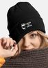 Damen Beanie mit Patch Strickmütze mit Spruch Fueled by Coffee Aufdruck Lustig Damenmütze Geschenk für Kaffeetrinker Moonworks®preview
