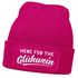 Damen Beanie mit Patch Strickmütze mit Spruch Here for Glühwein Aufdruck Lustig Damenmütze Moonworks®preview