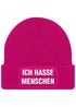 Damen Beanie mit Patch Strickmütze mit Spruch Ich hasse Menschen Statement Aufdruck Sarkasmus Ironie Damenmütze Moonworks®preview