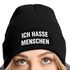 Damen Beanie mit Patch Strickmütze mit Spruch Ich hasse Menschen Statement Aufdruck Sarkasmus Ironie Damenmütze Moonworks®preview