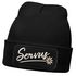 Damen Beanie mit Patch Strickmütze Spruch Servus Mei Dirndl is in da Wäsch Aufdruck Lustig Damenmütze Accessoires Bierfest Moonworks®preview