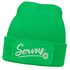 Damen Beanie mit Patch Strickmütze Spruch Servus Mei Dirndl is in da Wäsch Aufdruck Lustig Damenmütze Accessoires Bierfest Moonworks®preview