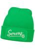 Damen Beanie mit Patch Strickmütze Spruch Servus Mei Dirndl is in da Wäsch Aufdruck Lustig Damenmütze Accessoires Bierfest Moonworks®preview