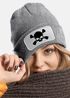 Damen Beanie mit Patch Totenkopf Design Strickmütze mit Spruch Aufdruck Lustig Damenmütze Moonworks®preview