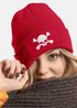 Damen Beanie mit Patch Totenkopf Design Strickmütze mit Spruch Aufdruck Lustig Damenmütze Moonworks®preview