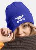 Damen Beanie mit Patch Totenkopf Design Strickmütze mit Spruch Aufdruck Lustig Damenmütze Moonworks®preview