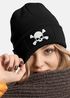 Damen Beanie mit Patch Totenkopf Design Strickmütze mit Spruch Aufdruck Lustig Damenmütze Moonworks®preview