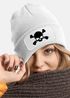 Damen Beanie mit Patch Totenkopf Design Strickmütze mit Spruch Aufdruck Lustig Damenmütze Moonworks®preview