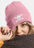 Damen Beanie mit Patch Totenkopf Design Strickmütze mit Spruch Aufdruck Lustig Damenmütze Moonworks®preview