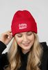 Damen Beanie Patch Mom Sprüche Sarkastisch Ironie Strickmütze mit Spruch Mutter Aufdruck Lustig Damenmütze Moonworks®preview