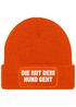 Damen Beanie Strickmütze mit Spruch Aufdruck Lustig Die mit dem Hund geht Geschenk für Hundeliebhaberinnen Moonworks®preview