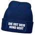 Damen Beanie Strickmütze mit Spruch Aufdruck Lustig Die mit dem Hund geht Geschenk für Hundeliebhaberinnen Moonworks®preview
