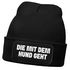 Damen Beanie Strickmütze mit Spruch Aufdruck Lustig Die mit dem Hund geht Geschenk für Hundeliebhaberinnen Moonworks®preview
