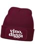Damen Beanie Strickmütze mit Spruch Vino Digga Aufdruck Lustig Damenmütze Geschenkidee Weintrinker Moonworks®preview