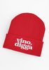 Damen Beanie Strickmütze mit Spruch Vino Digga Aufdruck Lustig Damenmütze Geschenkidee Weintrinker Moonworks®preview