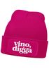 Damen Beanie Strickmütze mit Spruch Vino Digga Aufdruck Lustig Damenmütze Geschenkidee Weintrinker Moonworks®preview