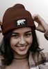 Damen Beanie Wintermütze mit Patch Bär Lineart Polygon Natur Outdoor Aufdruck Print Strickmütze Neverless®preview