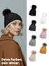 Damen Strick-Mütze Merino Wollmütze Bommelmütze Wintermütze mit Umschlag Pudelmütze Strickbeanie Neverless®preview