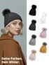 Damen Strick-Mütze Merino Wollmütze Bommelmütze Wintermütze mit Umschlag Pudelmütze Strickbeanie Neverless®preview