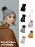 Damen Strick-Mütze Merino Wollmütze Bommelmütze Wintermütze mit Umschlag Pudelmütze Strickbeanie Neverless®preview