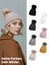 Damen Strick-Mütze Merino Wollmütze Bommelmütze Wintermütze mit Umschlag Pudelmütze Strickbeanie Neverless®preview