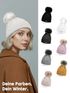 Damen Strick-Mütze Merino Wollmütze Bommelmütze Wintermütze mit Umschlag Pudelmütze Strickbeanie Neverless®preview