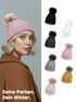 Damen Strick-Mütze Merino Wollmütze Bommelmütze Wintermütze mit Umschlag Pudelmütze Strickbeanie Neverless®preview