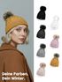 Damen Strick-Mütze Merino Wollmütze Bommelmütze Wintermütze mit Umschlag Pudelmütze Strickbeanie Neverless®preview