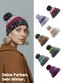 Damen Strickmütze Grobstrick Bunt Gemustert Fleecefutter Wintermütze Pudelmütze Strickbommel Neverless®preview