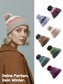 Damen Strickmütze Grobstrick Bunt Gemustert Fleecefutter Wintermütze Pudelmütze Strickbommel Neverless®preview