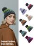 Damen Strickmütze Grobstrick Bunt Gemustert Fleecefutter Wintermütze Pudelmütze Strickbommel Neverless®preview