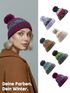Damen Strickmütze Grobstrick Bunt Gemustert Fleecefutter Wintermütze Pudelmütze Strickbommel Neverless®preview