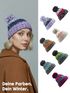 Damen Strickmütze Grobstrick Bunt Gemustert Fleecefutter Wintermütze Pudelmütze Strickbommel Neverless®preview