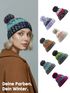 Damen Strickmütze Grobstrick Bunt Gemustert Fleecefutter Wintermütze Pudelmütze Strickbommel Neverless®preview