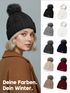 Damen Strickmütze mit Fleecefutter und Kunstfell Bommel Zopfmuster Grobstrick Wintermütze Bommelmütze Model 2207 Neverless®preview