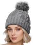 Damen Strickmütze mit Fleecefutter und Kunstfell Bommel Zopfmuster Grobstrick Wintermütze Bommelmütze Model 2207 Neverless®preview