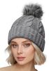 Damen Strickmütze mit Fleecefutter und Kunstfell Bommel Zopfmuster Grobstrick Wintermütze Bommelmütze Model 2207 Neverless®preview