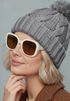 Damen Strickmütze mit Fleecefutter und Kunstfell Bommel Zopfmuster Grobstrick Wintermütze Bommelmütze Model 2207 Neverless®preview