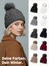 Damen Strickmütze mit Fleecefutter und Kunstfell Bommel Zopfmuster Grobstrick Wintermütze Bommelmütze Model 2207 Neverless®preview