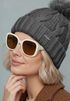 Damen Strickmütze mit Fleecefutter und Kunstfell Bommel Zopfmuster Grobstrick Wintermütze Bommelmütze Model 2207 Neverless®preview